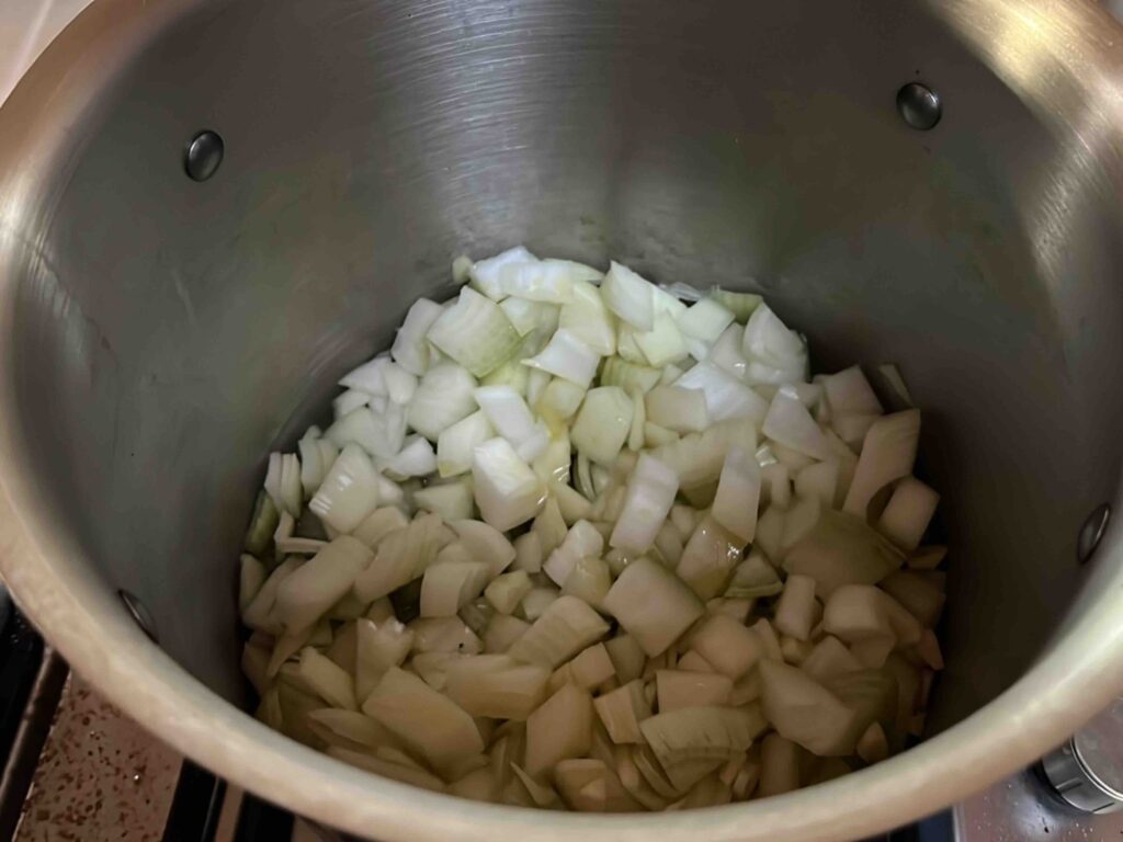 Frying the onion and garlic