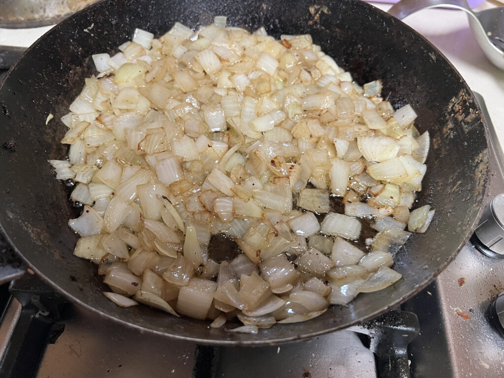 
Onions slightly brown