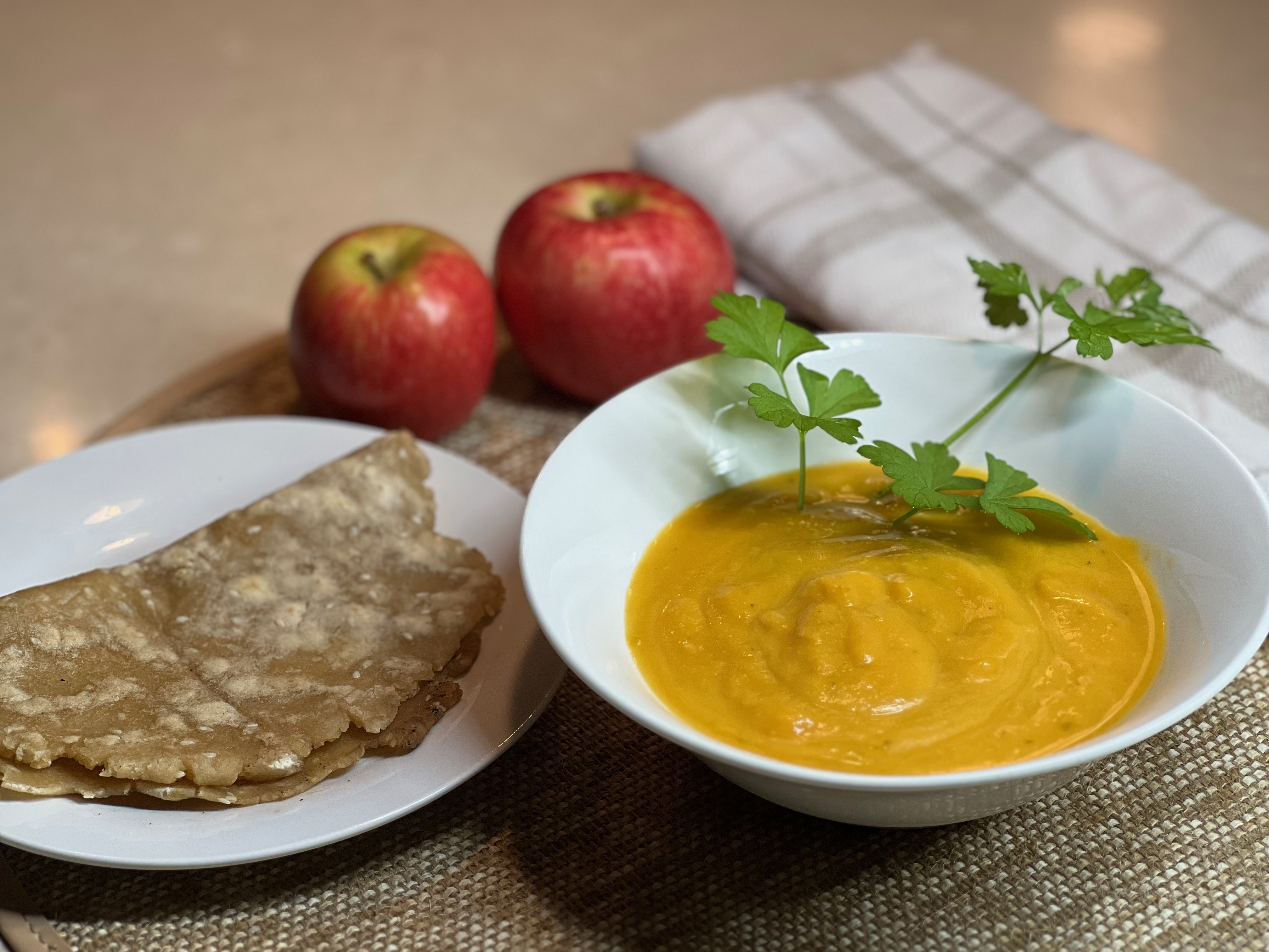 Pumpkin and Apple soup ready to eat