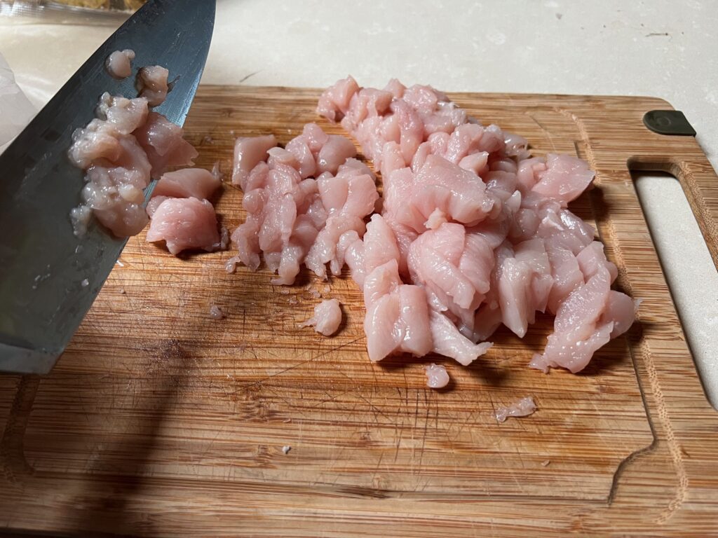 Cutting up the chicken