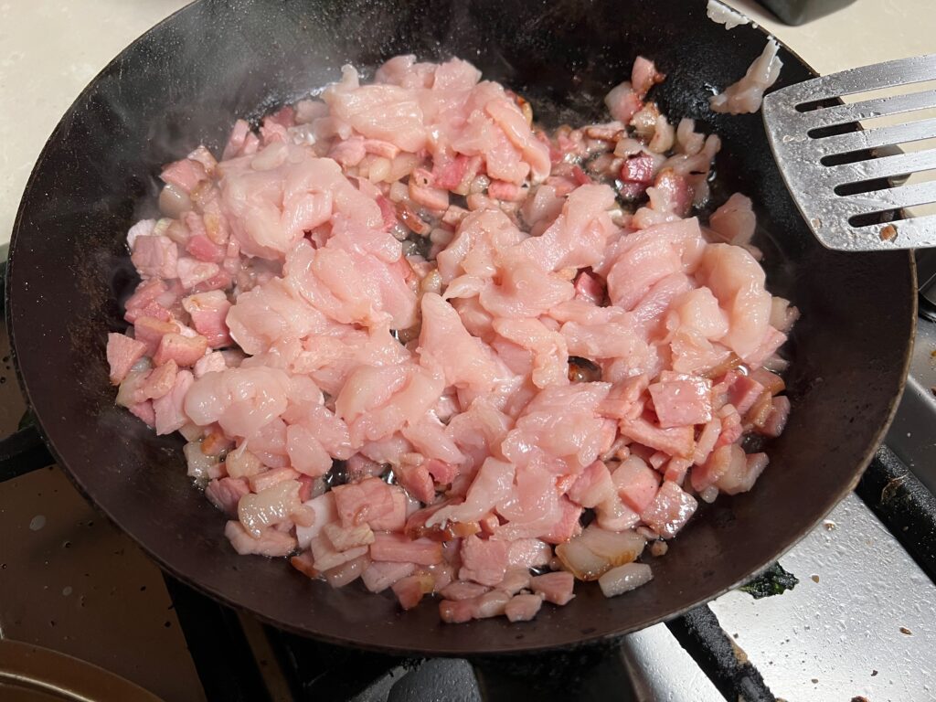 Bacon and chicken cooking