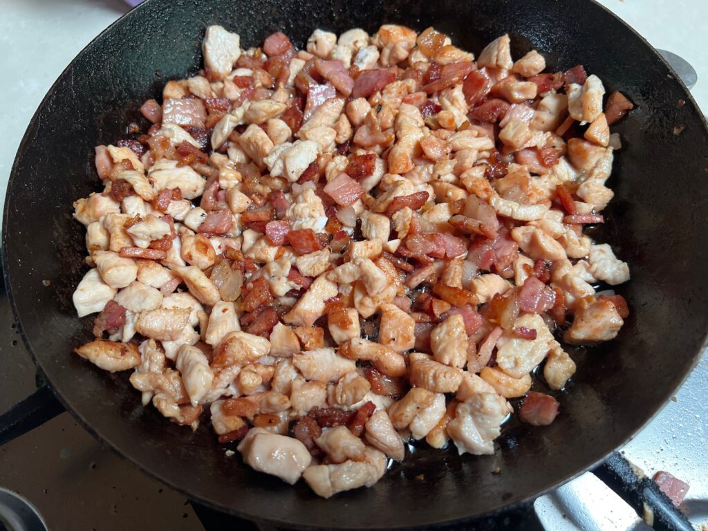 Cooked bacon and chicken