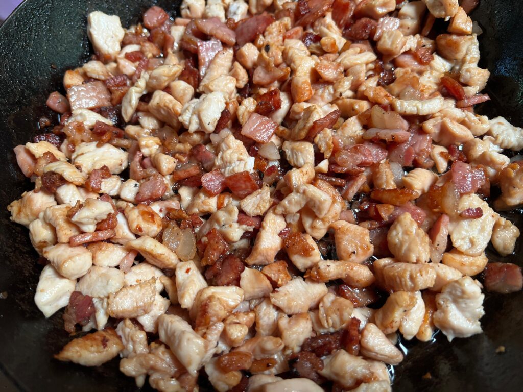 Cooked bacon and chicken