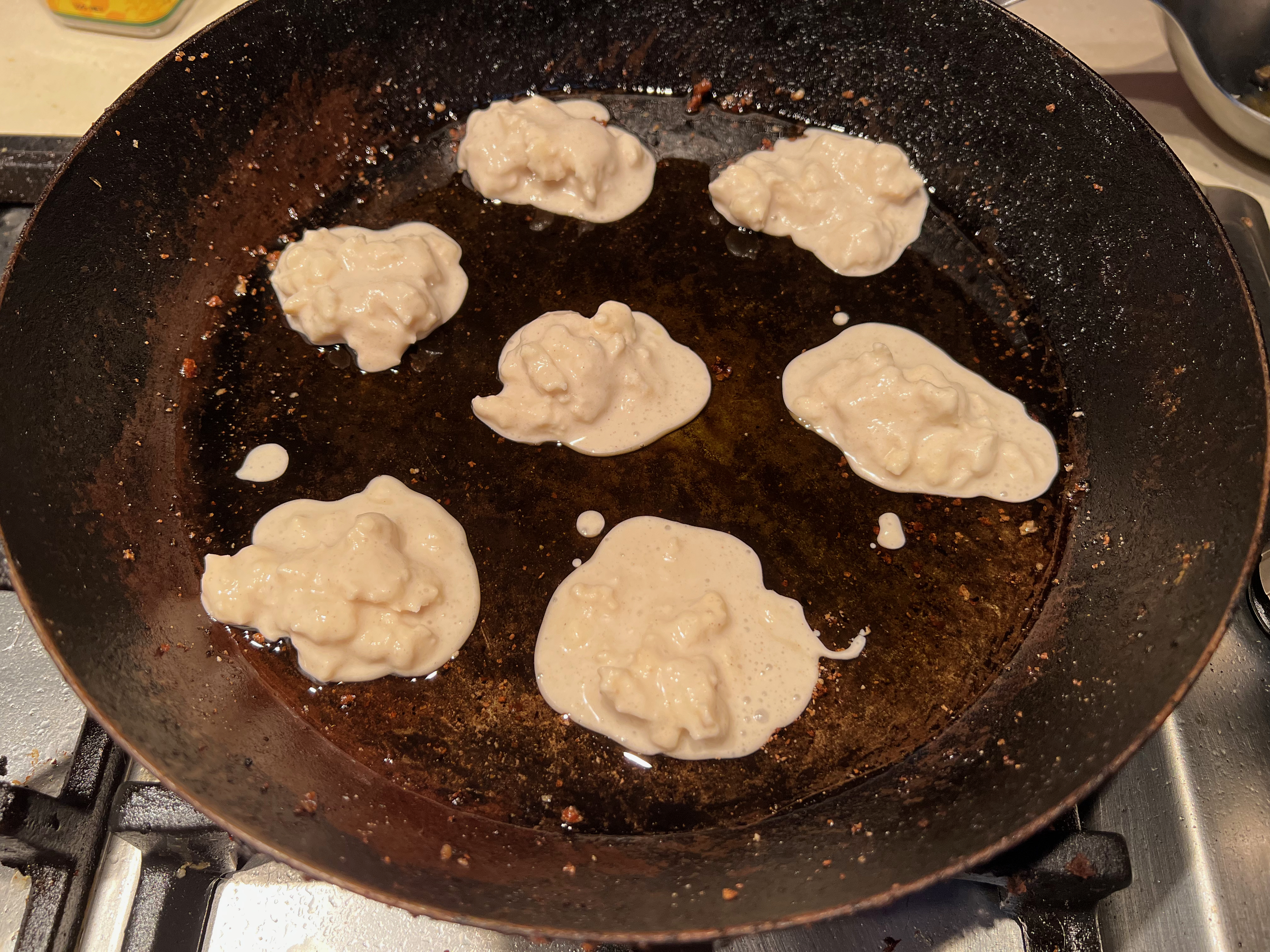 Mini pancakes in the frying pan