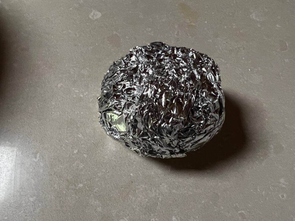 Ball wrapped in aluminium foil