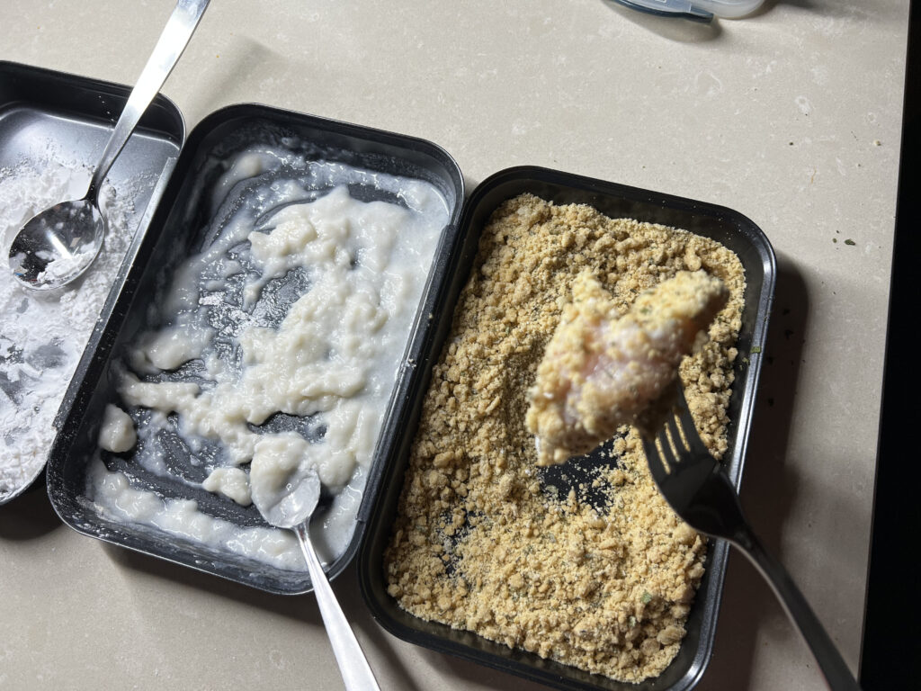 Chicken coated with breadcrumbs