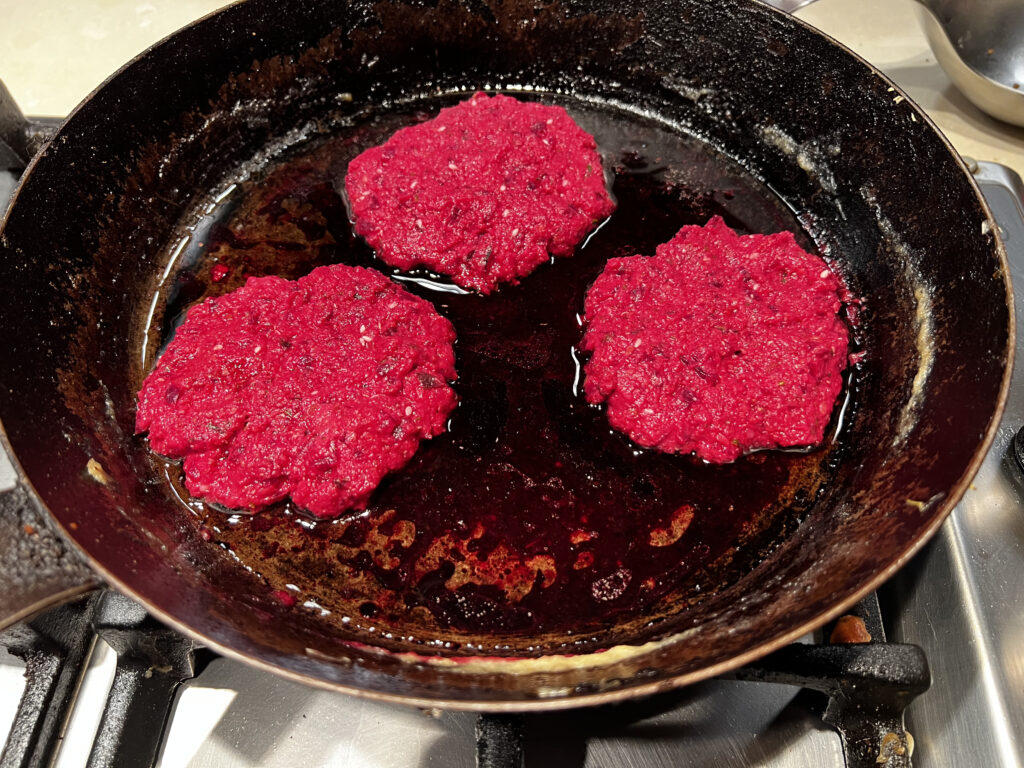 Vegan Beetroot Patty cooking