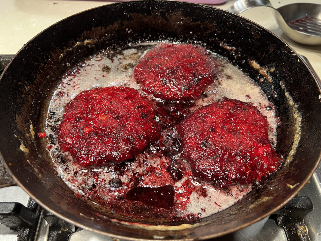 Vegan Beetroot Patty cooking