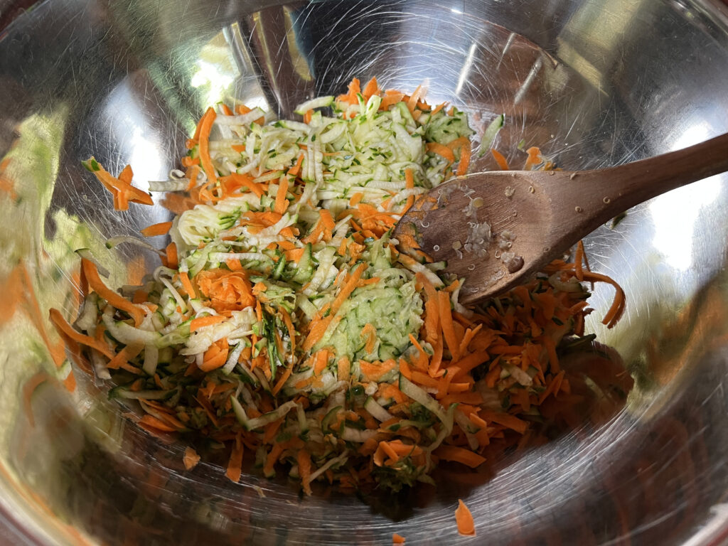 Grated zucchini, carrot and cucumber